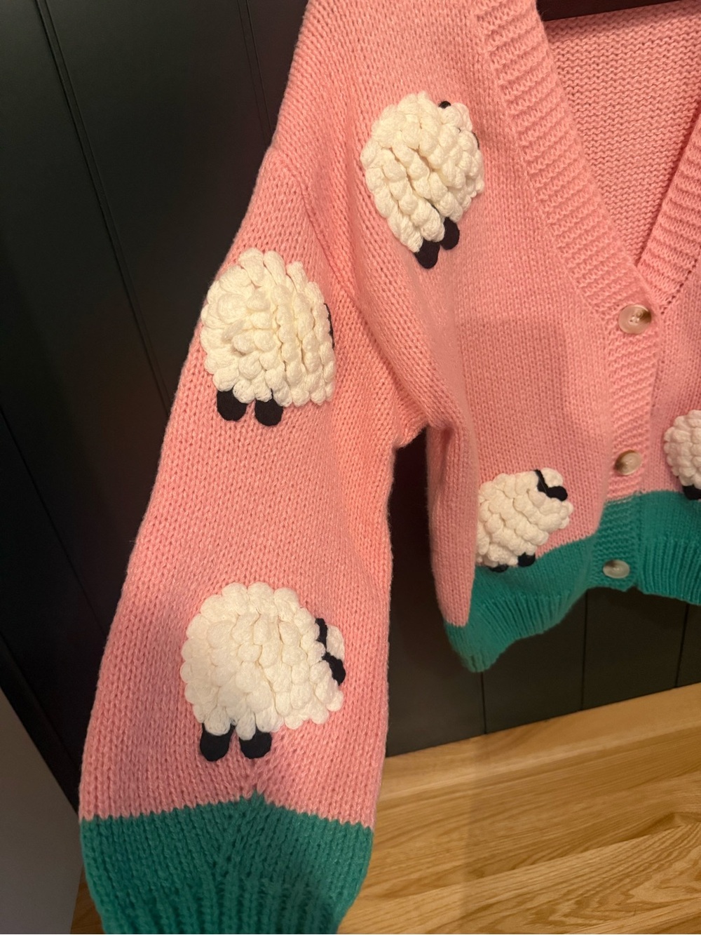 🐑 Dreamers by Debut Pink Counting Sheep Knit Cardigan Sweater 🐑 - Picture 4 of 8